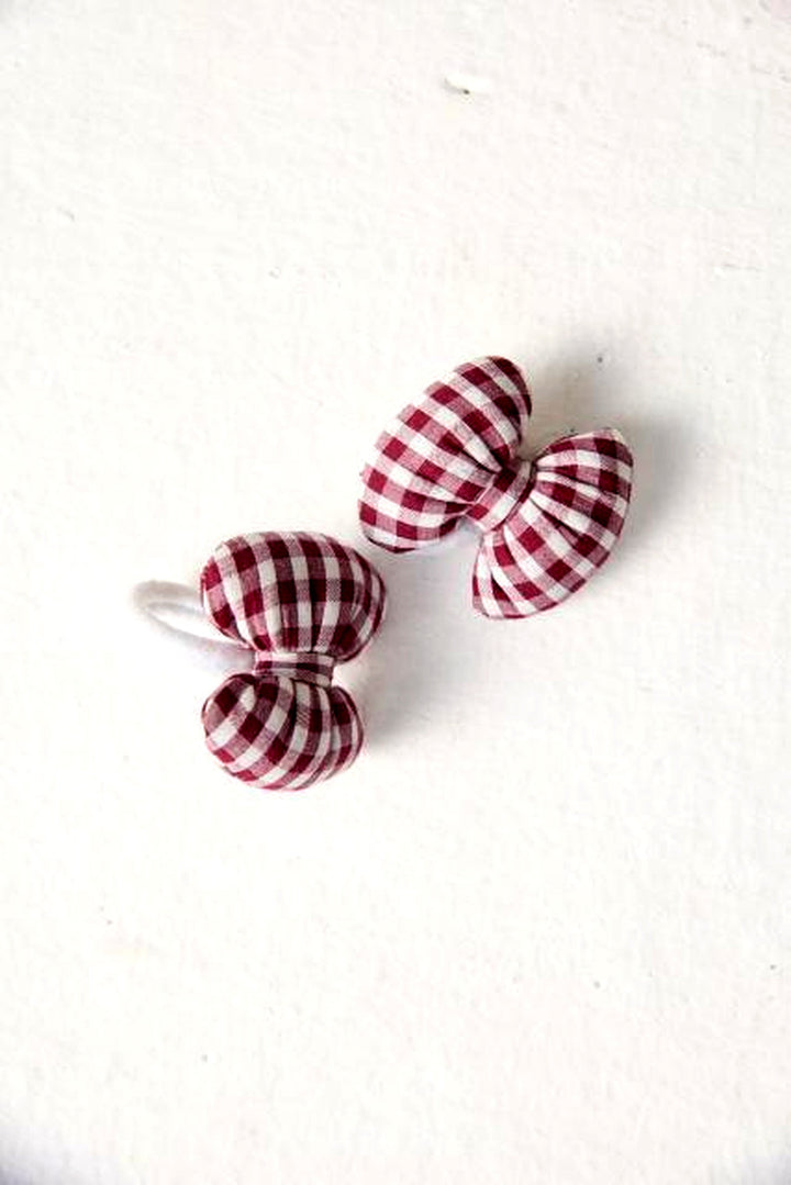 Bow Scrunchy maroon gingham