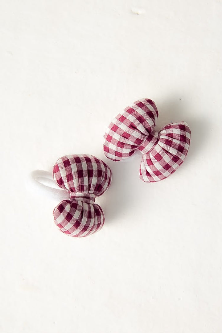 Maroon Gingham Checks Bow Scrunchy