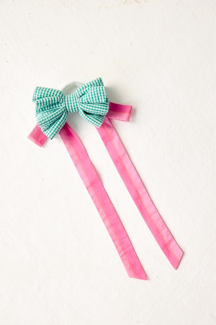 Gingham Bow Pink Rubberband